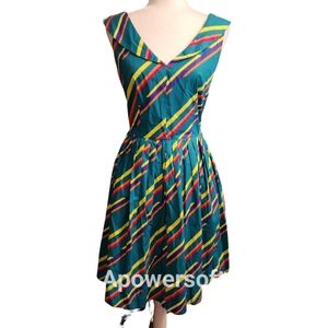 Emily & Fin Rainbow Stripe Vintage Style A Line Dress